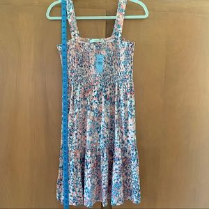 Loft Pink and Blue Floral Smocked Casual Nap Dress NWT